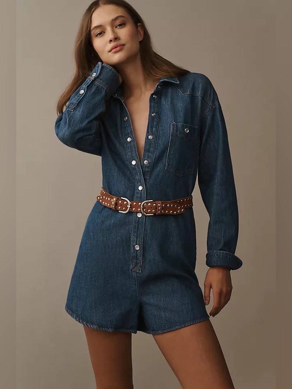 Anthropologie Pilcro Denim Romper, One Piece, Dark Blue, Size Large